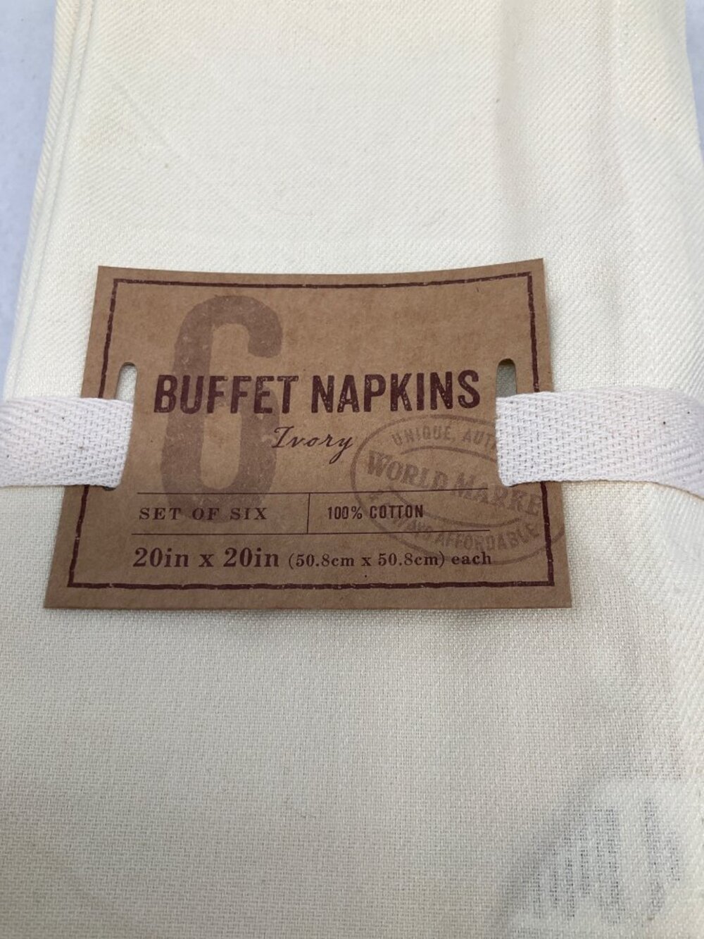 World Market Set of 6 Ivory Buffet Napkins NEW 20" X 20" - Picture 3 of 6